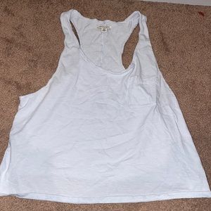 American eagle tank top has a slight crop, color is a veryy light blue